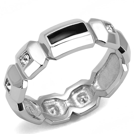 TK3281 - High polished (no plating) Stainless Steel Ring with Top Grade Crystal in Clear-0