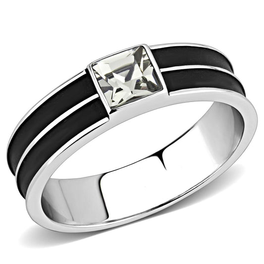TK3292 - High polished (no plating) Stainless Steel Ring with Top Grade Crystal in Black Diamond-0