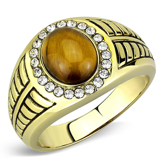 TK3293 - IP Gold(Ion Plating) Stainless Steel Ring with Synthetic Tiger Eye in Topaz-0