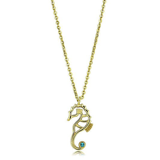 TK3296 - IP Gold(Ion Plating) Stainless Steel Necklace with Top Grade Crystal in Blue Zircon-0