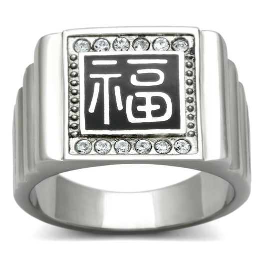 TK329 - High polished (no plating) Stainless Steel Ring with Top Grade Crystal in Clear-0