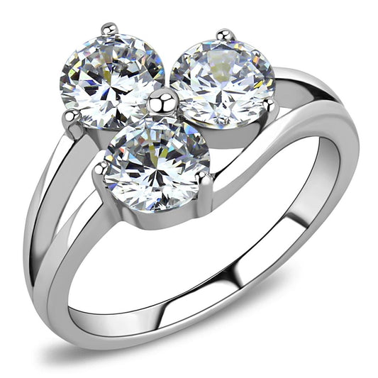 TK3430 - High polished (no plating) Stainless Steel Ring with AAA Grade CZ in Clear-0