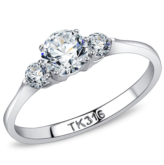 TK3431 - High polished (no plating) Stainless Steel Ring with AAA Grade CZ in Clear-0