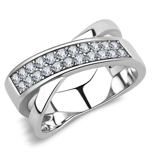 TK3436 - High polished (no plating) Stainless Steel Ring with Top Grade Crystal in Clear-0