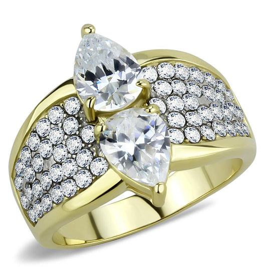 TK3442 - Two-Tone IP Gold (Ion Plating) Stainless Steel Ring with AAA Grade CZ in Clear-0