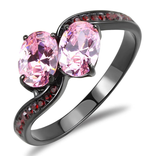TK3444 - IP Black(Ion Plating) Stainless Steel Ring with AAA Grade CZ in Rose-0