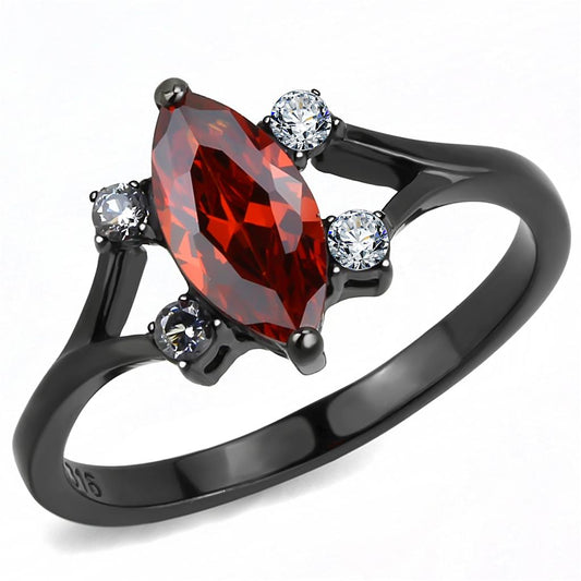 TK3445 - IP Black(Ion Plating) Stainless Steel Ring with AAA Grade CZ in Garnet-0