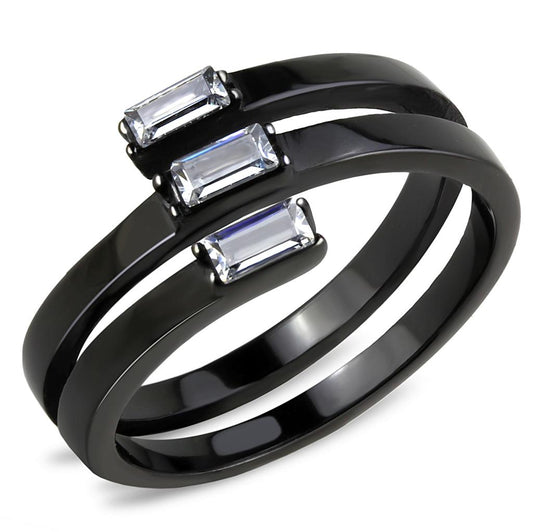 TK3455 - IP Black(Ion Plating) Stainless Steel Ring with AAA Grade CZ in Clear-0