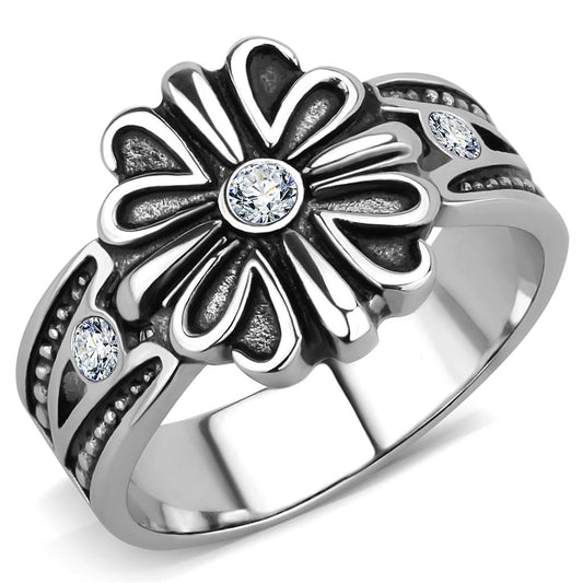 TK3462 - High polished (no plating) Stainless Steel Ring with Top Grade Crystal in Clear-0