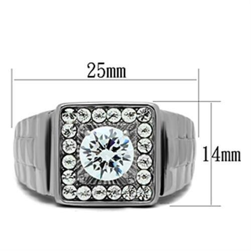 TK347 - High polished (no plating) Stainless Steel Ring with AAA Grade CZ in Clear-1