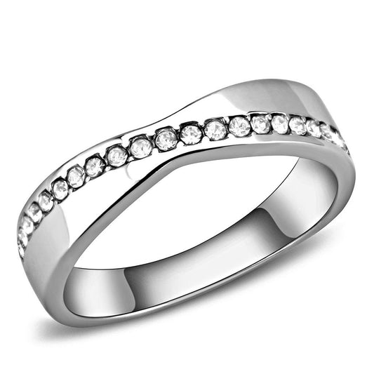 TK3501 - High polished (no plating) Stainless Steel Ring with Top Grade Crystal in Clear-0