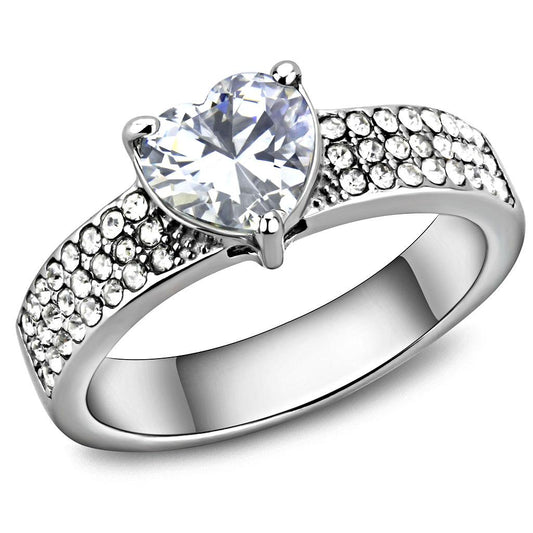 TK3505 - High polished (no plating) Stainless Steel Ring with AAA Grade CZ in Clear-0