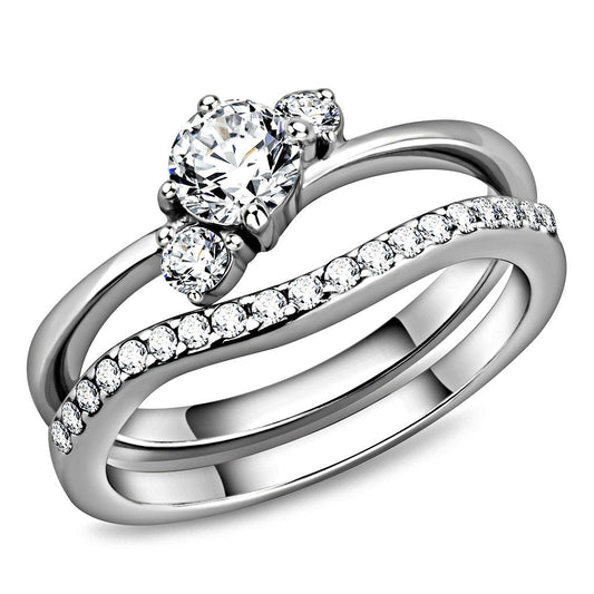 TK3507 - High polished (no plating) Stainless Steel Ring with AAA Grade CZ in Clear-0