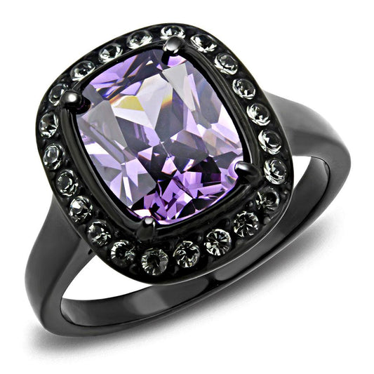 TK3512 - IP Black(Ion Plating) Stainless Steel Ring with AAA Grade CZ in Amethyst-0