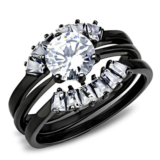 TK3514 - IP Black(Ion Plating) Stainless Steel Ring with AAA Grade CZ in Clear-0