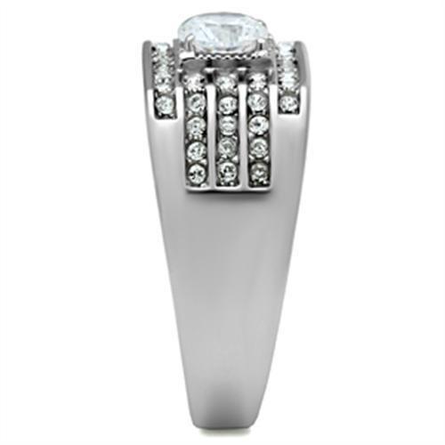 TK351 - High polished (no plating) Stainless Steel Ring with AAA Grade CZ in Clear-3