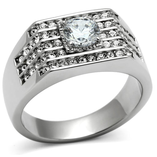 TK351 - High polished (no plating) Stainless Steel Ring with AAA Grade CZ in Clear-0