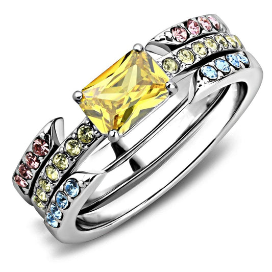 TK3526 - High polished (no plating) Stainless Steel Ring with AAA Grade CZ in Topaz-0