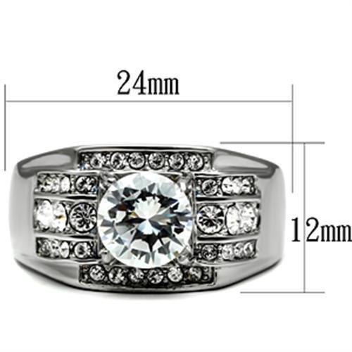TK352 - High polished (no plating) Stainless Steel Ring with AAA Grade CZ in Clear-1