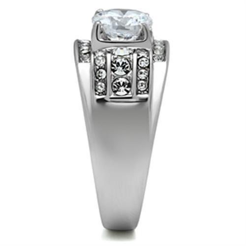 TK352 - High polished (no plating) Stainless Steel Ring with AAA Grade CZ in Clear-2