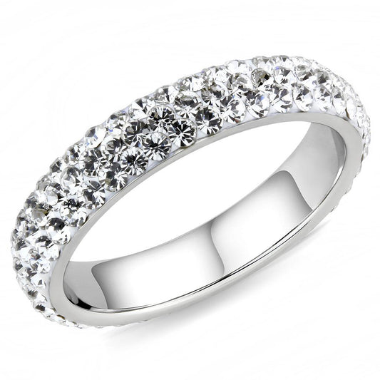 TK3533 - High polished (no plating) Stainless Steel Ring with Top Grade Crystal in Clear-0