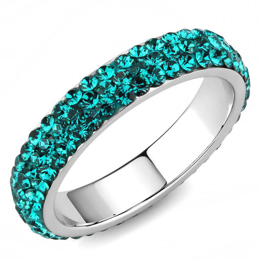 TK3538 - High polished (no plating) Stainless Steel Ring with Top Grade Crystal in Blue Zircon-0