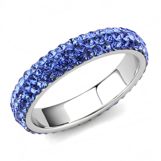 TK3539 - High polished (no plating) Stainless Steel Ring with Top Grade Crystal in Sapphire-0