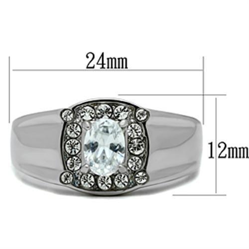 TK353 - High polished (no plating) Stainless Steel Ring with AAA Grade CZ in Clear-1