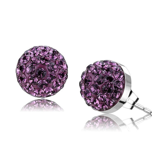TK3552 - High polished (no plating) Stainless Steel Earrings with Top Grade Crystal in Amethyst-0