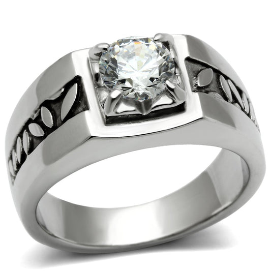 TK356 - High polished (no plating) Stainless Steel Ring with AAA Grade CZ in Clear-0