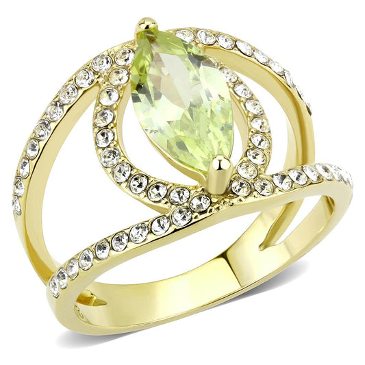 TK3578 - IP Gold(Ion Plating) Stainless Steel Ring with AAA Grade CZ in Apple Green color-0