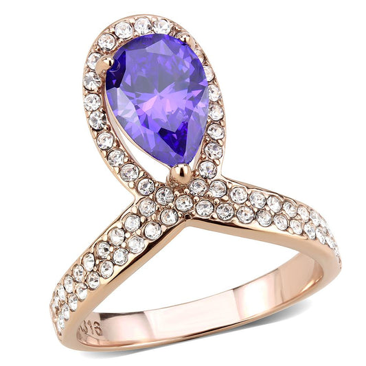 TK3589 - IP Rose Gold(Ion Plating) Stainless Steel Ring with AAA Grade CZ in Tanzanite-0