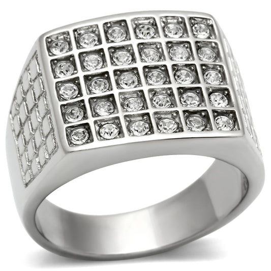 TK358 - High polished (no plating) Stainless Steel Ring with Top Grade Crystal in Clear-0
