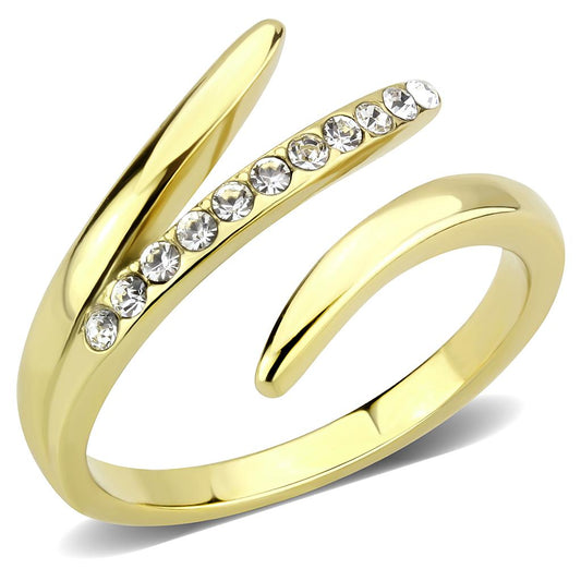 TK3590 - IP Gold(Ion Plating) Stainless Steel Ring with Top Grade Crystal in Clear-0