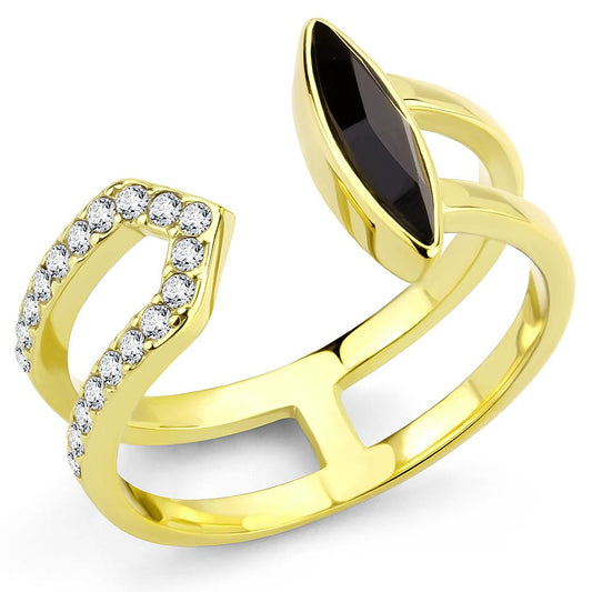 TK3591 - IP Gold(Ion Plating) Stainless Steel Ring with Top Grade Crystal in Jet-0