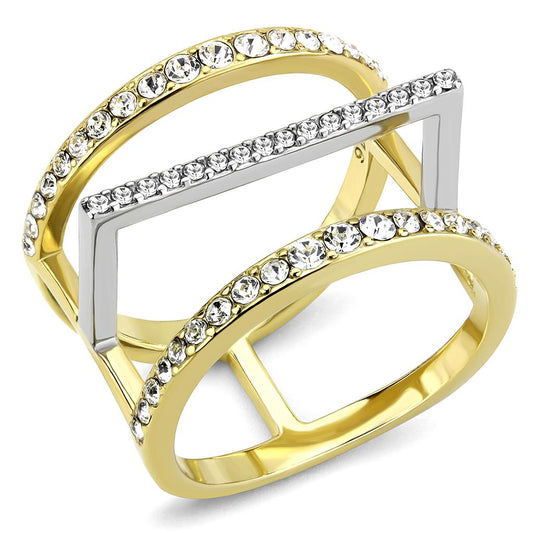 TK3593 - Two-Tone IP Gold (Ion Plating) Stainless Steel Ring with Top Grade Crystal in Clear-0
