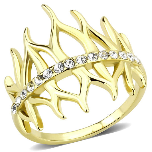 TK3595 - IP Gold(Ion Plating) Stainless Steel Ring with Top Grade Crystal in Clear-0