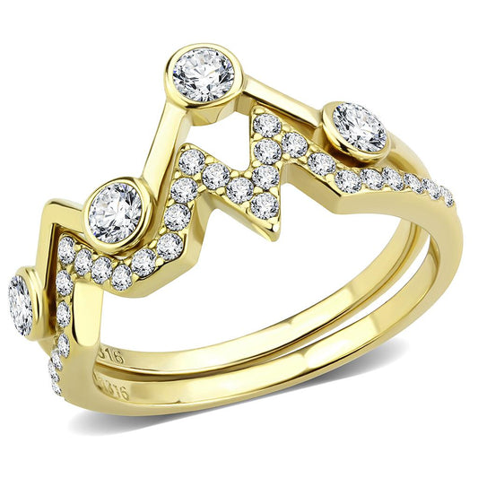 TK3596 - IP Gold(Ion Plating) Stainless Steel Ring with AAA Grade CZ in Clear-0