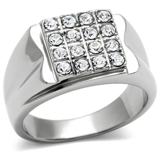 TK359 - High polished (no plating) Stainless Steel Ring with Top Grade Crystal in Clear-0