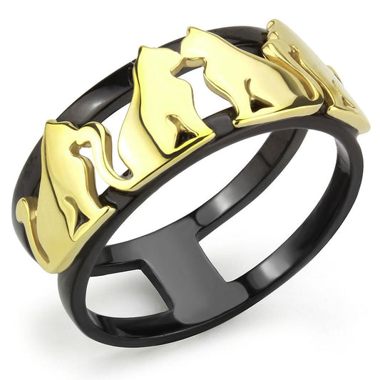TK3609 - IP Gold+ IP Black (Ion Plating) Stainless Steel Ring with No Stone-0