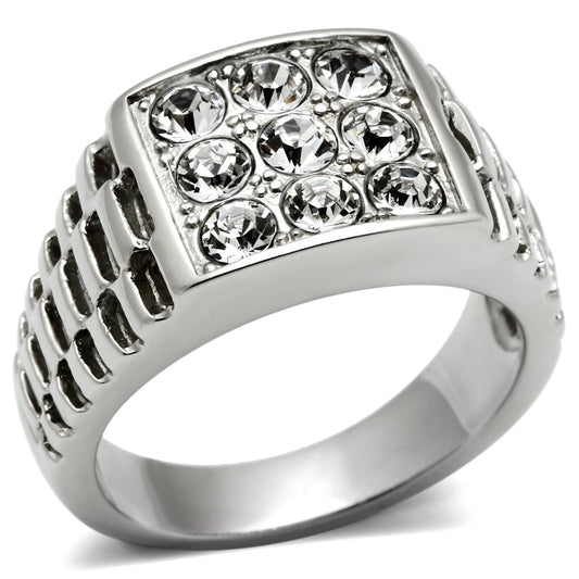 TK360 - High polished (no plating) Stainless Steel Ring with Top Grade Crystal in Clear-0