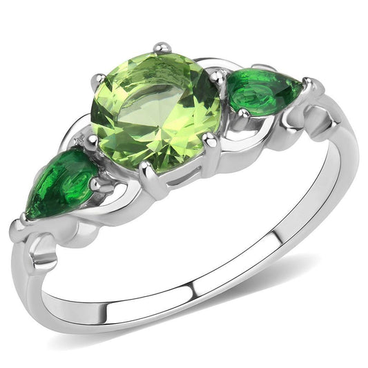 TK3610 - No Plating Stainless Steel Ring with Crystal in Peridot-0
