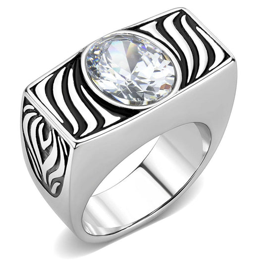 TK3620 - High polished (no plating) Stainless Steel Ring with AAA Grade CZ in Clear-0