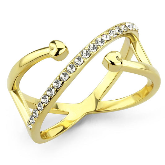 TK3625 - IP Gold(Ion Plating) Stainless Steel Ring with Top Grade Crystal in Clear-0