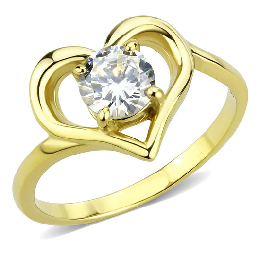 TK3628 - IP Gold(Ion Plating) Stainless Steel Ring with AAA Grade CZ in Clear-0