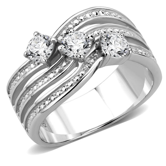 TK3633 - High polished (no plating) Stainless Steel Ring with AAA Grade CZ in Clear-0