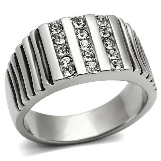 TK364 - High polished (no plating) Stainless Steel Ring with Top Grade Crystal in Clear-0