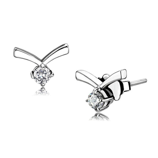 TK3657 - High polished (no plating) Stainless Steel Earrings with AAA Grade CZ in Clear-0