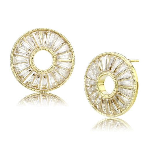 TK3662 - IP Gold(Ion Plating) Stainless Steel Earrings with AAA Grade CZ in Clear-0