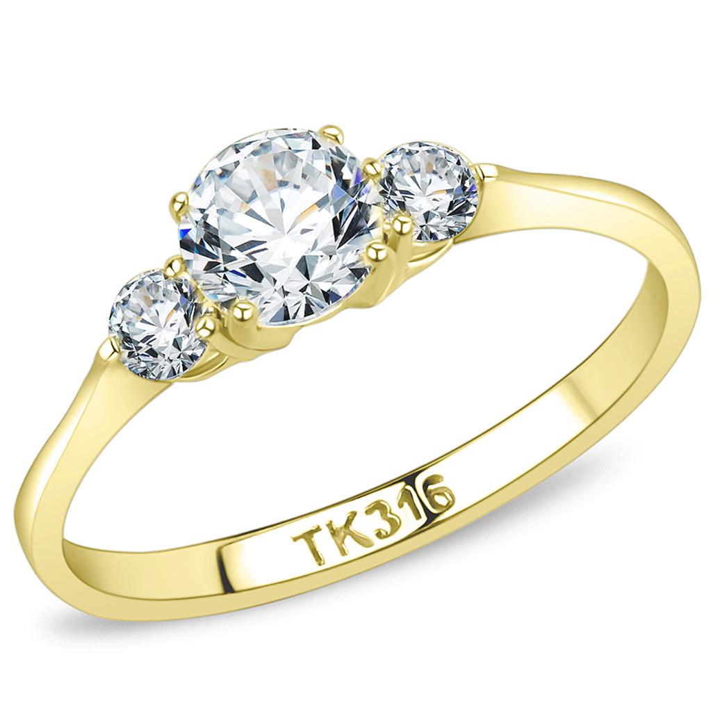 TK3668 - IP Gold(Ion Plating) Stainless Steel Ring with AAA Grade CZ in Clear-0